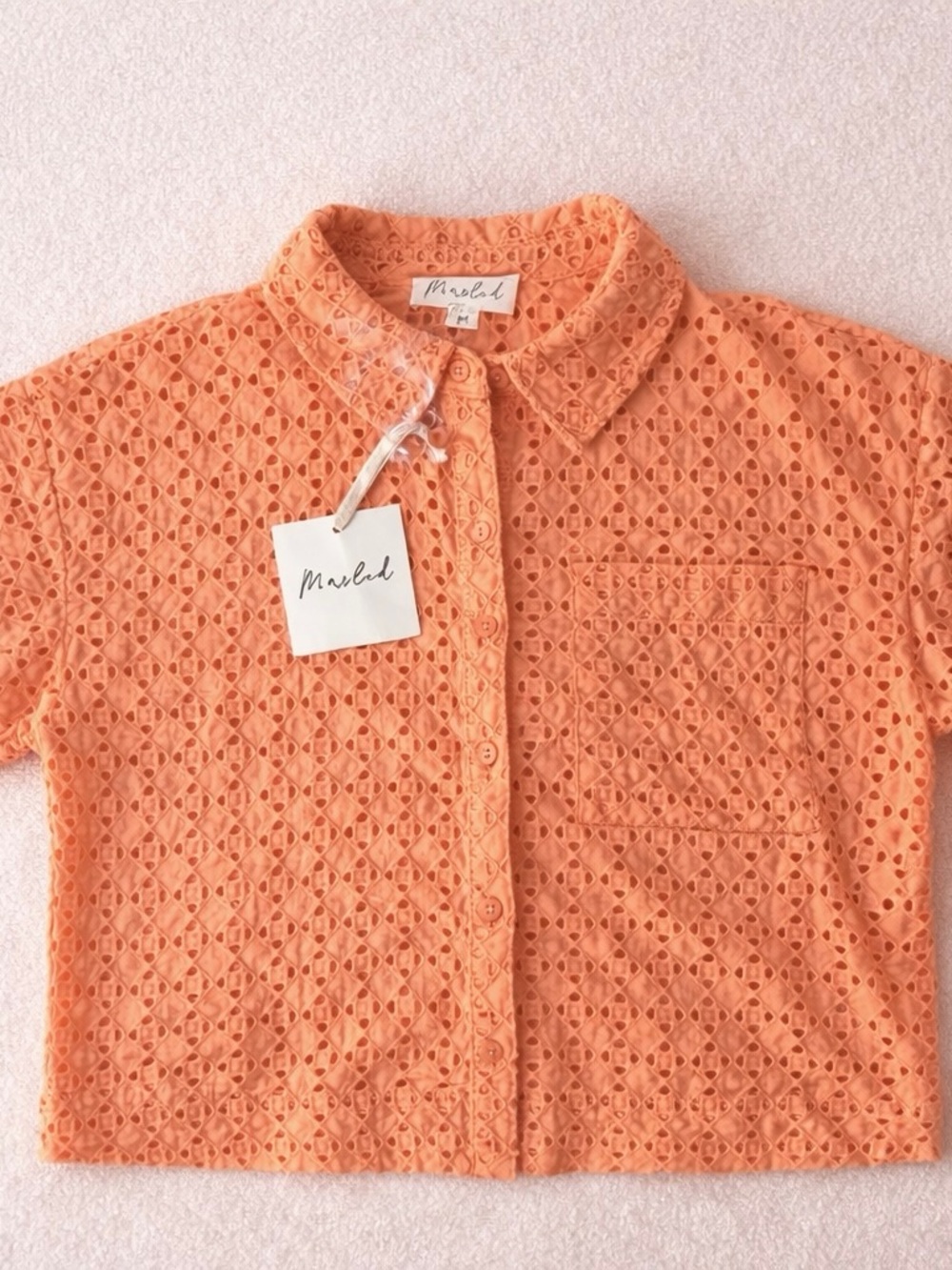 Marled Eyelet Button Front Top Cantaloupe Orange Medium NWT Cottagecore